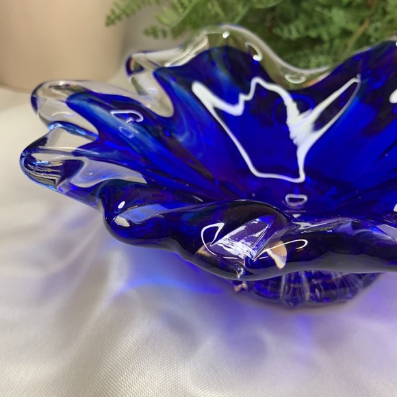 Stunning signed cobalt blue and clear Venetian art glass dish - Picture 6 of 11